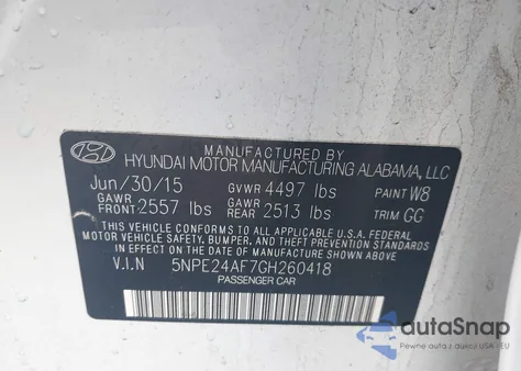 2016 Hyundai Sonata Se из США, поврежденный, VIN 5NPE24AF7GH260418